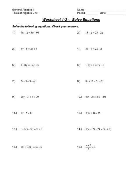 √ 20 solving Equations Review Worksheet | Simple Template Design